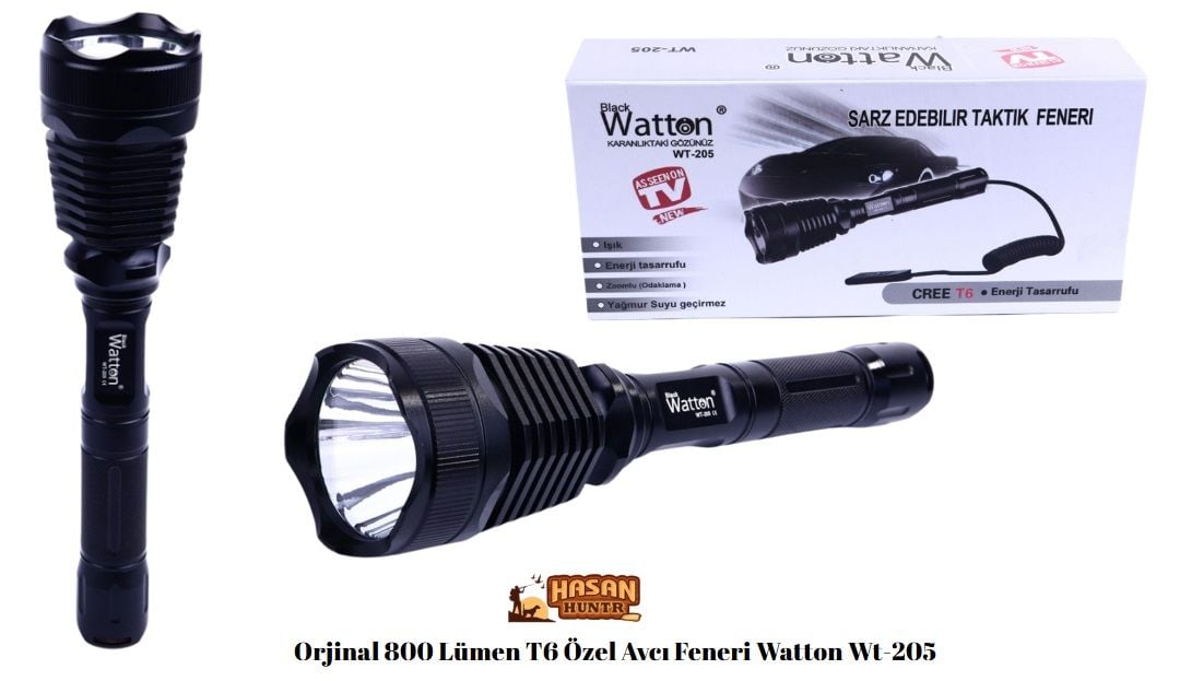 Orjinal 800 Lümen T6 Özel Avcı Feneri Watton Wt-205