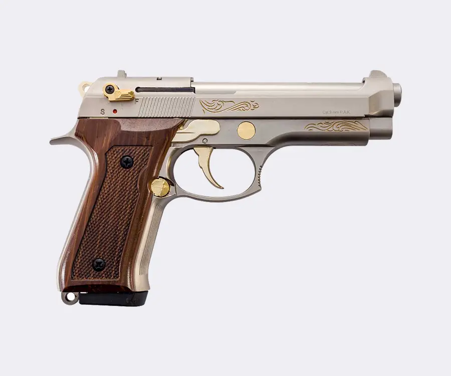 Blow F92 İşlemeli Altın Parçalı Kurusıkı Tabanca(Kopya)