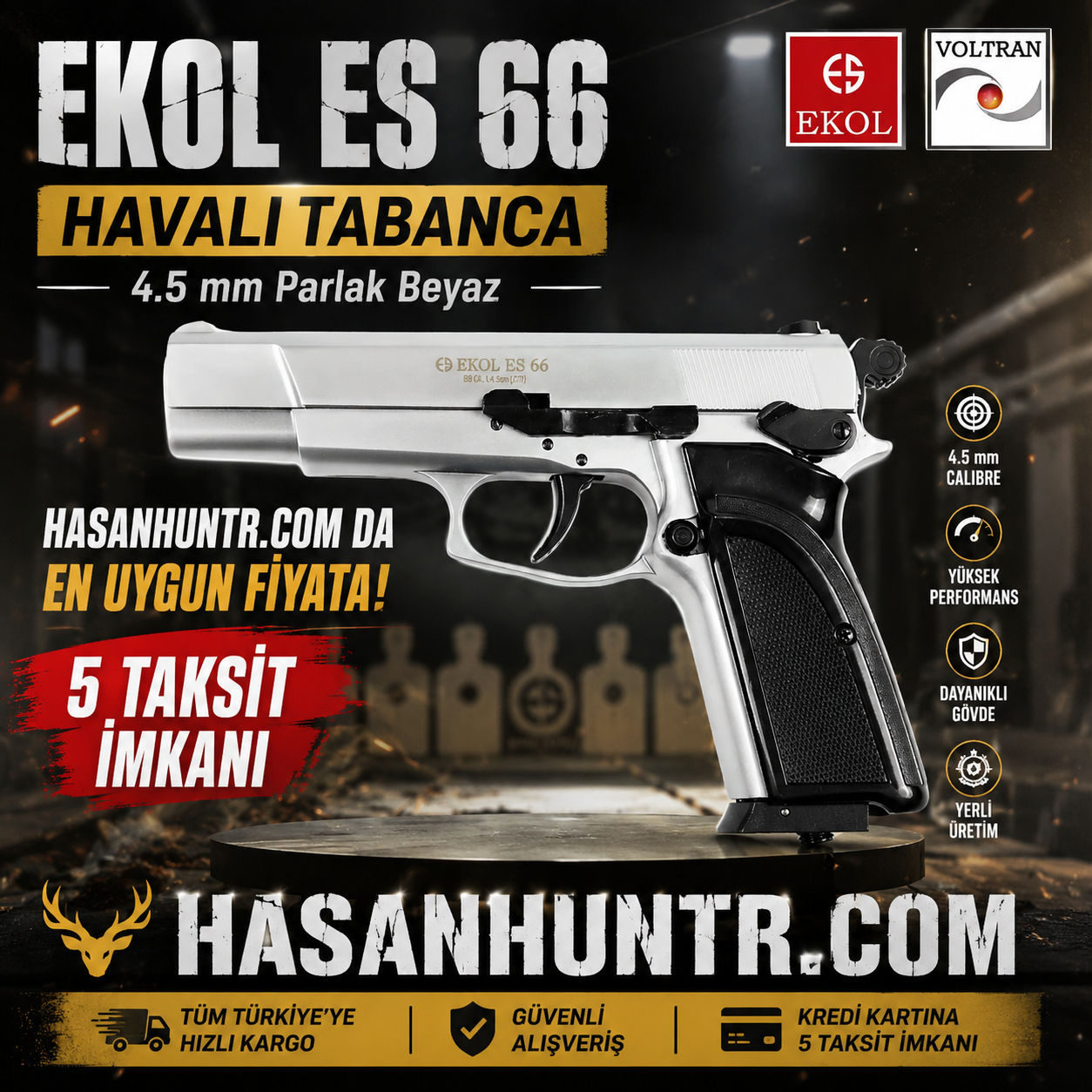 EKOL ES 66 Havalı Tabanca 4.5 mm Parlak Beyaz