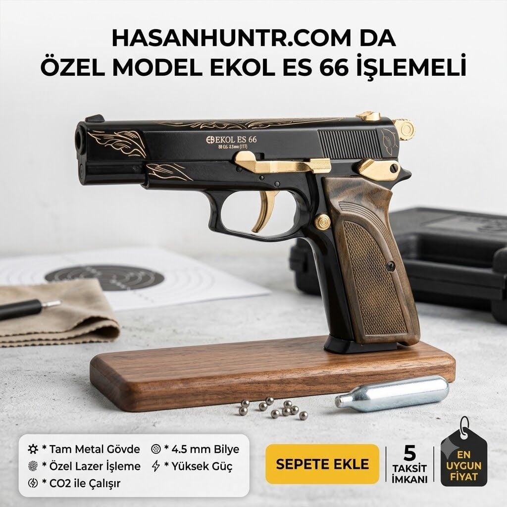 EKOL S66 Siyah Altın İşlemeli Havalı Tabanca