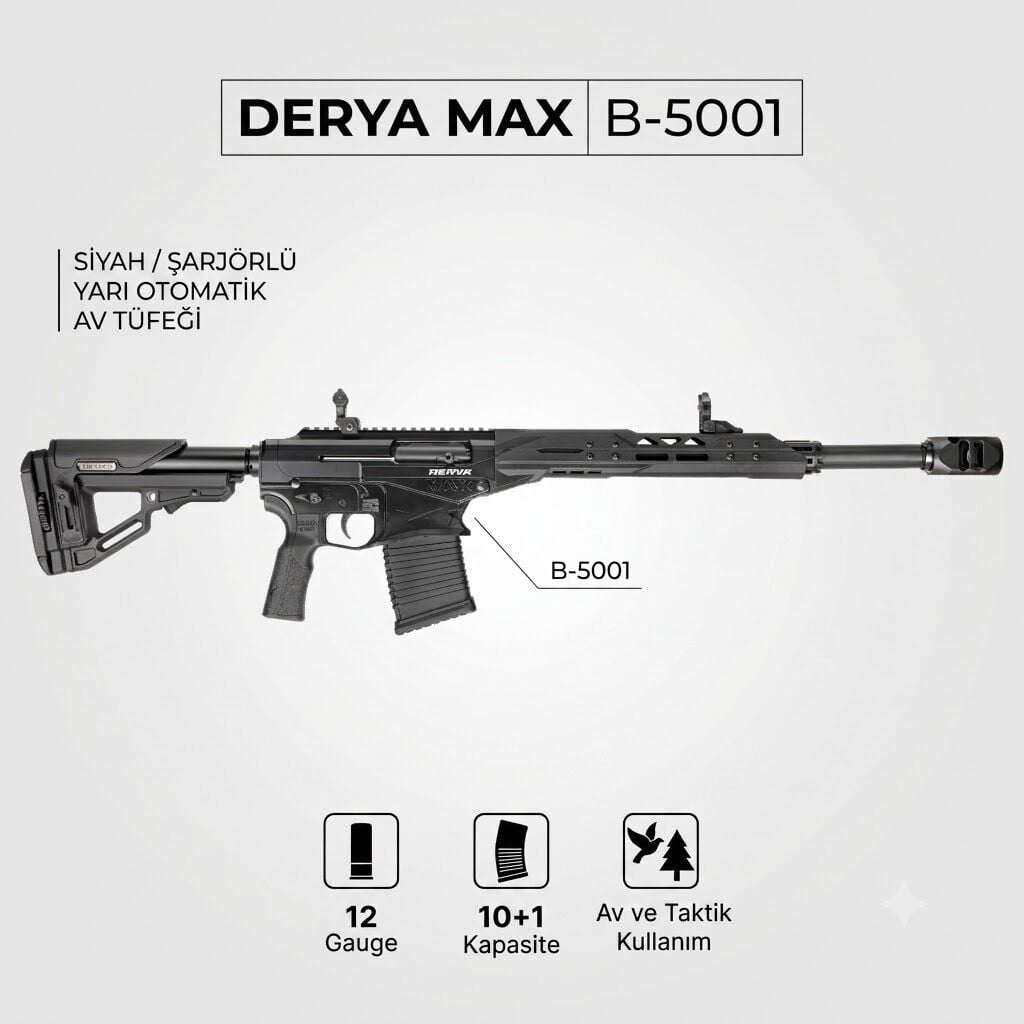 DERYA MAX B-5001 Siyah Şarjörlü Yarı Otomatik Av Tüfeği